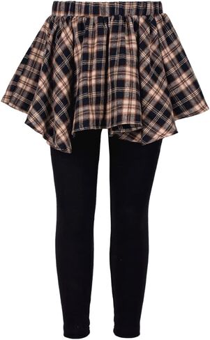 Girl's Leggings with Skirt Color-Blocked Stretch Plaid Skirted Pants in Kuwait