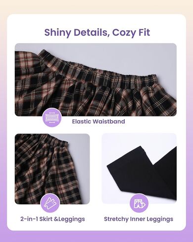 Girl's Leggings with Skirt Color-Blocked Stretch Plaid Skirted Pants in Kuwait