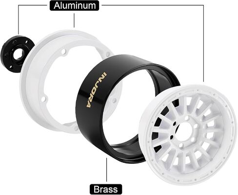 INJORA 2.2" Beadlock Wheels Offset 0mm Brass & Aluminum Rim for 1/10 RC Crawlers, W2259(Black) in Saudi Arabia