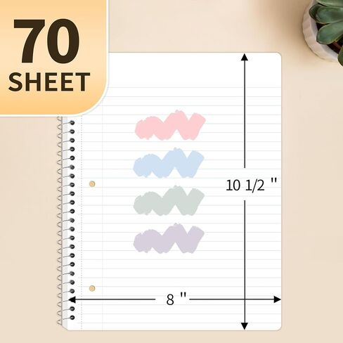 SUNEE Spiral Notebooks College Ruled, 1-Subject, 4 Pack, 8 x 10-1/2 in, 70 Sheets, 3-Hole Punched 70gsm Paper, Pastel Pink, Purple, Blue, Green for School, Home & Office, Writing Journal in Saudi Arabia