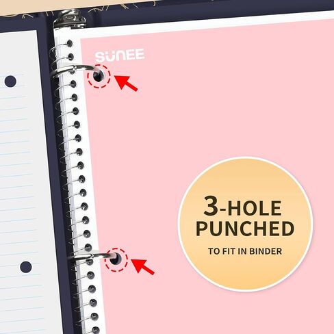 SUNEE Spiral Notebooks College Ruled, 1-Subject, 4 Pack, 8 x 10-1/2 in, 70 Sheets, 3-Hole Punched 70gsm Paper, Pastel Pink, Purple, Blue, Green for School, Home & Office, Writing Journal in Saudi Arabia
