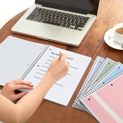 SUNEE Spiral Notebooks College Ruled, 1-Subject, 4 Pack, 8 x 10-1/2 in, 70 Sheets, 3-Hole Punched 70gsm Paper, Pastel Pink, Purple, Blue, Green for School, Home & Office, Writing Journal in Saudi Arabia