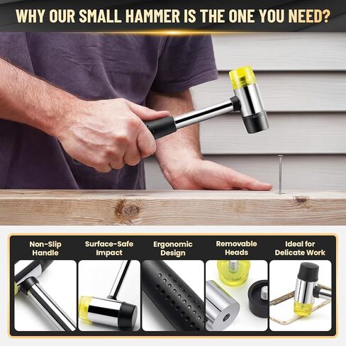 مطرقة مطرقة مطاطية مزدوجة الوجه مقاس 25 مم - رأس مطاطي ناعم غير قابل للتشوه، خفيف الوزن ومقاوم للصدمات مع مقبض غير قابل للانزلاق، أداة متينة خالية من الخدش للمجوهرات والجلود والأرضيات والبلاط والأعمال اليدوية in Kuwait