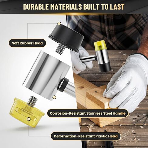 مطرقة مطرقة مطاطية مزدوجة الوجه مقاس 25 مم - رأس مطاطي ناعم غير قابل للتشوه، خفيف الوزن ومقاوم للصدمات مع مقبض غير قابل للانزلاق، أداة متينة خالية من الخدش للمجوهرات والجلود والأرضيات والبلاط والأعمال اليدوية in Kuwait