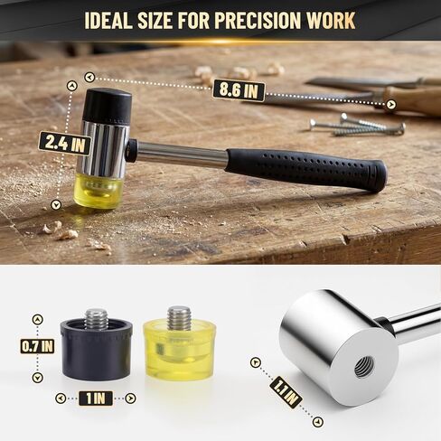 مطرقة مطرقة مطاطية مزدوجة الوجه مقاس 25 مم - رأس مطاطي ناعم غير قابل للتشوه، خفيف الوزن ومقاوم للصدمات مع مقبض غير قابل للانزلاق، أداة متينة خالية من الخدش للمجوهرات والجلود والأرضيات والبلاط والأعمال اليدوية in Kuwait