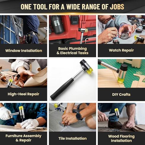 مطرقة مطرقة مطاطية مزدوجة الوجه مقاس 25 مم - رأس مطاطي ناعم غير قابل للتشوه، خفيف الوزن ومقاوم للصدمات مع مقبض غير قابل للانزلاق، أداة متينة خالية من الخدش للمجوهرات والجلود والأرضيات والبلاط والأعمال اليدوية in Kuwait