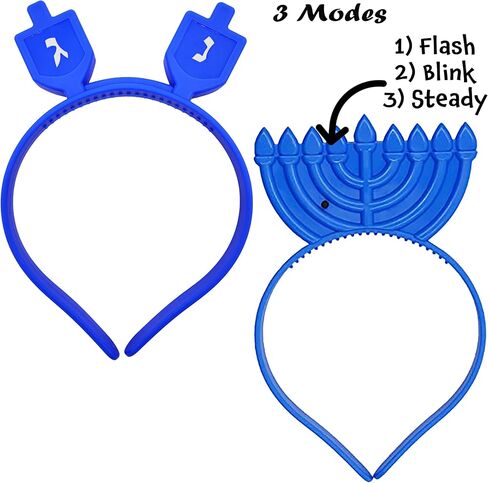 The Dreidel Company Hanukkah Headband - Light Up Flashing Menorah & Dreidel - Glow in The Dark Decoration - Great for Party (Single, Dreidel & Menorah Variety Pack) in Saudi Arabia