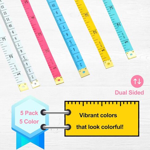 Tape Measure Soft Measuring Tape 60-Inch Double Scale Ruler Fabric Sewing Tailor Cloth Measurement Craft Supplies,5 Pack, 5 Color in Saudi Arabia