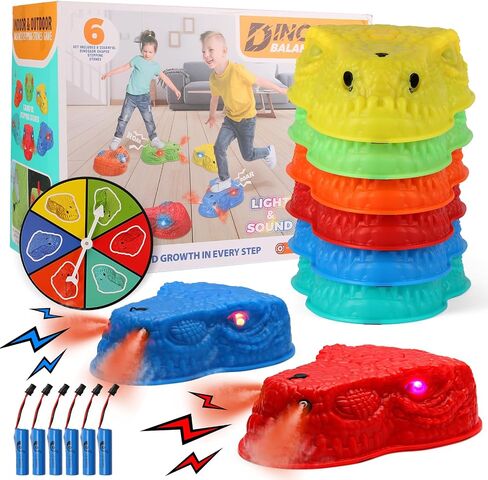 6 Pcs Dinosaur Stepping Stones for Kids, Light up Mist Spray & Roaring Non-Slip Balance Stepping Stones with 6 Rechargeable Batteries, Indoor & Outdoor Toys for Toddlers Ages 3-5 in Saudi Arabia