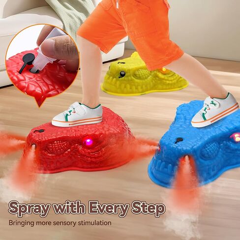 6 Pcs Dinosaur Stepping Stones for Kids, Light up Mist Spray & Roaring Non-Slip Balance Stepping Stones with 6 Rechargeable Batteries, Indoor & Outdoor Toys for Toddlers Ages 3-5 in Saudi Arabia