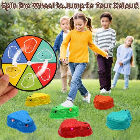 6 Pcs Dinosaur Stepping Stones for Kids, Light up Mist Spray & Roaring Non-Slip Balance Stepping Stones with 6 Rechargeable Batteries, Indoor & Outdoor Toys for Toddlers Ages 3-5 in Saudi Arabia