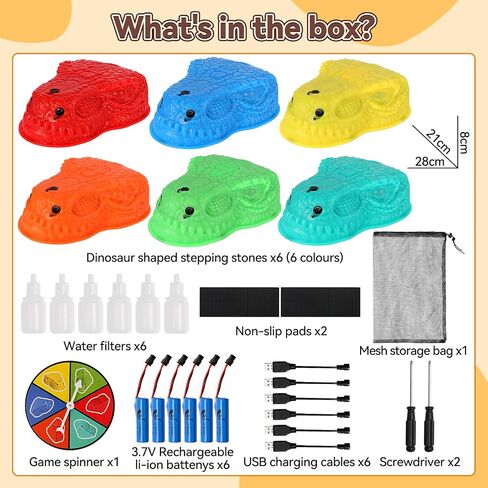 6 Pcs Dinosaur Stepping Stones for Kids, Light up Mist Spray & Roaring Non-Slip Balance Stepping Stones with 6 Rechargeable Batteries, Indoor & Outdoor Toys for Toddlers Ages 3-5 in Saudi Arabia