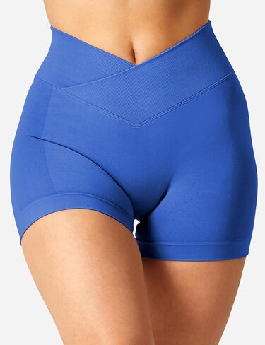 YEOREO Workout Gym Shorts for Women Scrunch Butt Lift V Cross Waist 3" Short Pants Dark Blue L in Saudi Arabia