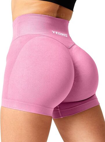 YEOREO Workout Gym Shorts for Women Scrunch Butt Lift V Cross Waist 3" Short Pants Dark Blue L in Saudi Arabia