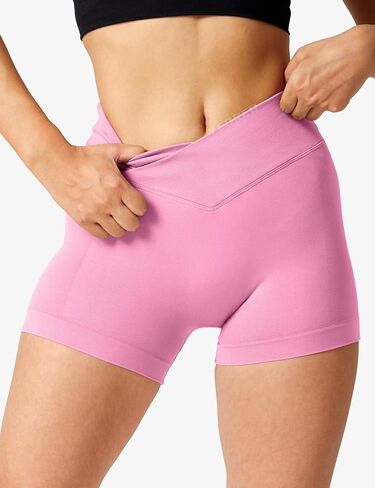YEOREO Workout Gym Shorts for Women Scrunch Butt Lift V Cross Waist 3" Short Pants Dark Blue L in Saudi Arabia