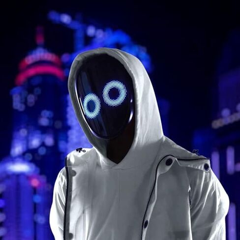 قناع Glow Gear Face Transforming LED Mask قناع تنكري مضيء يتم التحكم فيه من خلال التطبيق مع أكثر من 115 وجهًا متحركًا، وأنماط LED قابلة للتخصيص، وبطارية قابلة لإعادة الشحن، والمهرجانات، والهالوين، وملحقات DJ in Kuwait