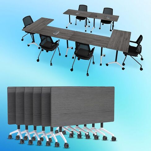 Conference Table,Wooden Folding Conference Room Table,Movable Meeting Table on Wheels,Suitable for Gray Rectangular Seminar Desk in Conference Room Office Classroom (6, Grey, 55.1in) in Saudi Arabia