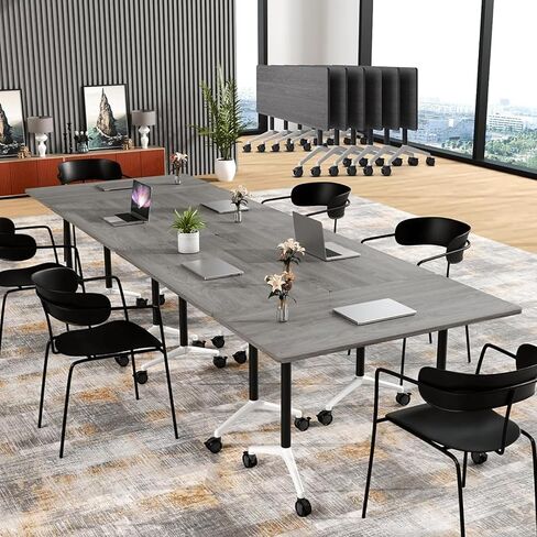 Conference Table,Wooden Folding Conference Room Table,Movable Meeting Table on Wheels,Suitable for Gray Rectangular Seminar Desk in Conference Room Office Classroom (6, Grey, 55.1in) in Saudi Arabia