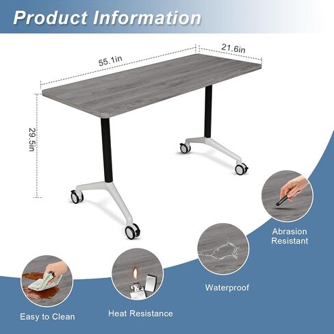 Conference Table,Wooden Folding Conference Room Table,Movable Meeting Table on Wheels,Suitable for Gray Rectangular Seminar Desk in Conference Room Office Classroom (6, Grey, 55.1in) in Saudi Arabia