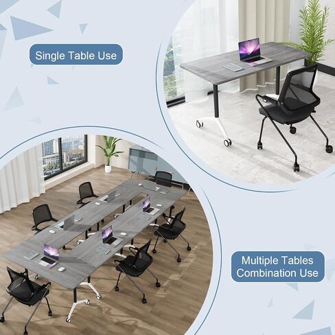 Conference Table,Wooden Folding Conference Room Table,Movable Meeting Table on Wheels,Suitable for Gray Rectangular Seminar Desk in Conference Room Office Classroom (6, Grey, 55.1in) in Saudi Arabia