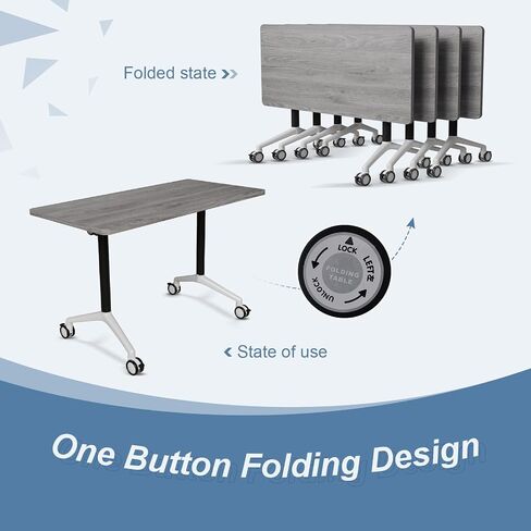 Conference Table,Wooden Folding Conference Room Table,Movable Meeting Table on Wheels,Suitable for Gray Rectangular Seminar Desk in Conference Room Office Classroom (6, Grey, 55.1in) in Saudi Arabia