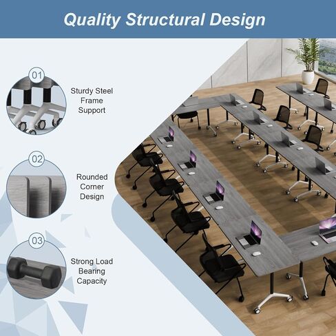 Conference Table,Wooden Folding Conference Room Table,Movable Meeting Table on Wheels,Suitable for Gray Rectangular Seminar Desk in Conference Room Office Classroom (6, Grey, 55.1in) in Saudi Arabia