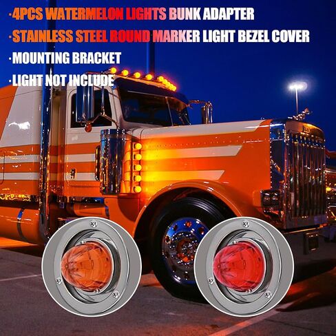 4PCS Watermelon Light Bunk Bracket Adapters Fit for 4 1/4'' Hole Round Marker Lights 304 Stainless Steel Bezel Covers with Mounting Brackets, Lights Not Included in Saudi Arabia