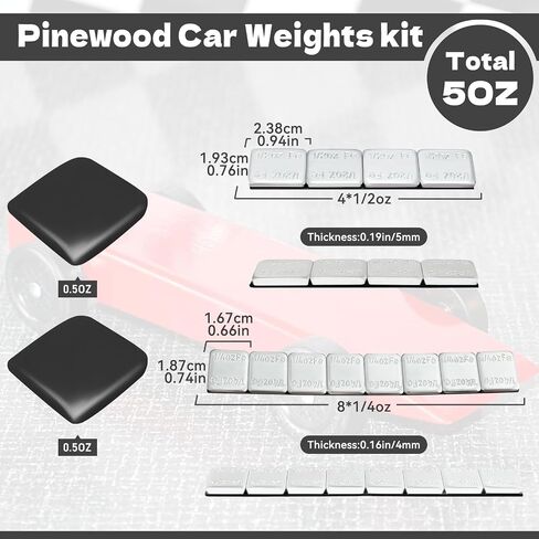 Pinedash pro 5OZ Pinewood Car Kit - 4OZ 12 قطعة مقاسين أوزان خشب الصنوبر و2 قطعة 1/2 أوقية أوزان التنجستن المعجون لديربي الأوزان ديربي سيارة الصنوبر ديربي عدة عجلات السيارة محاور السرعة بدون حفر in Saudi Arabia