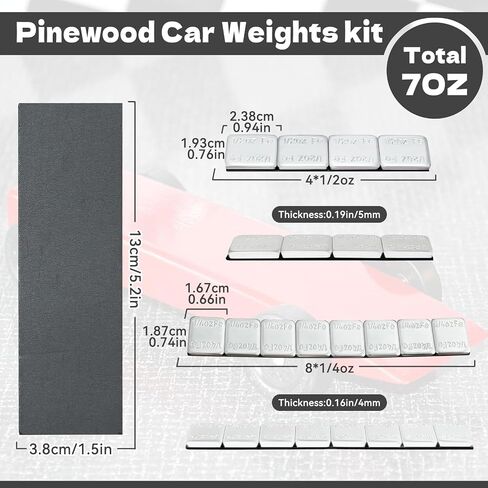 مجموعة أوزان Pinedash pro Pinewood Car Derby - وزن مرن لاصق 3 أونصة و12 قطعة 12 قطعة بمقاسين لأوزان السيارة من خشب الصنوبر - 4 قطع بوزن 1/2 أونصة، 8 قطع بوزن 1/4 أونصة in Saudi Arabia