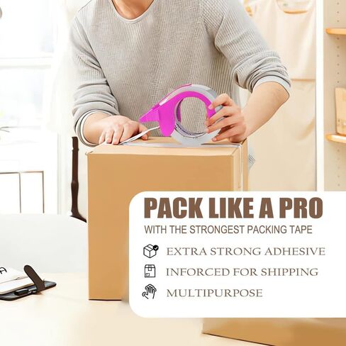 Strong & Durable Packing Tape Dispenser Shipping Refill for Packaging Mailing Moving Supplies Boxes Warehouses or General Packing, Pink in Saudi Arabia