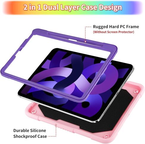 حافظة WESADN لجهاز iPad Air الجيل الخامس لجهاز iPad Pro 11 بوصة حافظة 4th/3rd/2nd/1st مع واقي شاشة/مسند فراشة/حزام/سلسلة مفاتيح/حامل قلم رصاص للأطفال والبنات حافظة لجهاز iPad Air 4 باللون الأحمر الوردي in Kuwait