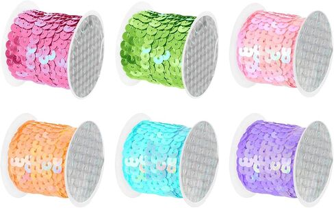 uxcell 6 Colors 30Yds Flat Sequins Strips, 6mm Spangle Paillette String Spool Rolls Sewing String Ribbon for Fringe Sewing DIY Projects in Saudi Arabia