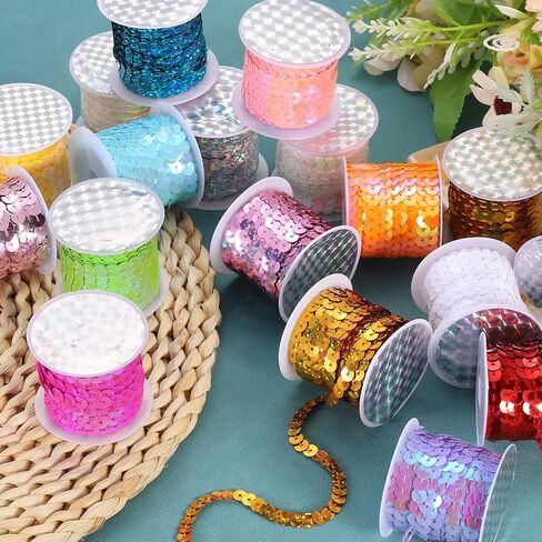 uxcell 6 Colors 30Yds Flat Sequins Strips, 6mm Spangle Paillette String Spool Rolls Sewing String Ribbon for Fringe Sewing DIY Projects in Saudi Arabia