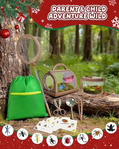Bug Catcher Kit for Kids Outdoor Explorer Kit with Insect Cage, Observation Box, Magnifying Glass, 8 Toy Bugs, Net & 10 Cards, STEM Educational Toys Gifting for Boys & Girls Ages 3+ in Saudi Arabia