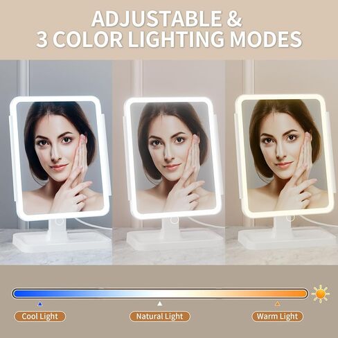 مرآة مكياج مع أضواء، مرآة زينة مضاءة قابلة لإعادة الشحن مع 70 مصباح LED وتكبير 2X 3X 10X، 3 ألوان وسطوع قابل للتعديل، مرآة محمولة لمكتب السفر، هدايا للنساء والفتيات in Saudi Arabia