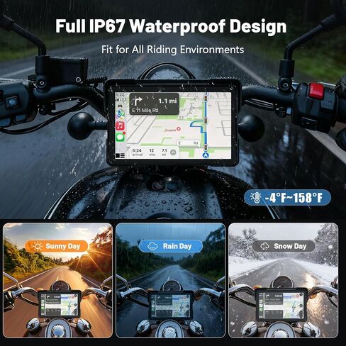Carplay للدراجات النارية مقاس 7 بوصات، نظام ملاحة GPS مع Apple CarPlay وAndroid Auto، شاشة لمس مقاومة للماء، IP67 مقاومة للماء للدراجات النارية، دعم بلوتوث مزدوج، Siri، Google Assistant in Kuwait