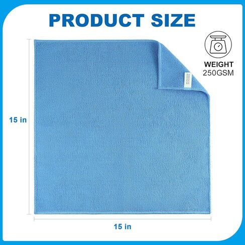 Microfiber Cleaning Cloths 15"x15" – 270GSM Plush Lint-Free Towels for Cars & Auto Detailing, Super Absorbent Car Wash Cloths for Drying, Polishing, Glass & Household(10 Pack) in Kuwait