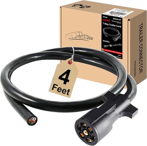 7 Way Trailer Cord,4FT Heavy Duty 7 Way Trailer Plug Inline Cord Wire Harness Cable Double Prongs Connector 7 pin Trailer Wiring Harness 4 Feet for Camper Blade Molded RV Cable Wire(4ft) in Saudi Arabia