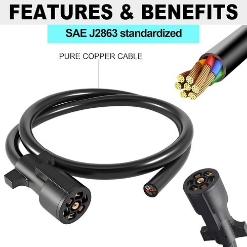 7 Way Trailer Cord,4FT Heavy Duty 7 Way Trailer Plug Inline Cord Wire Harness Cable Double Prongs Connector 7 pin Trailer Wiring Harness 4 Feet for Camper Blade Molded RV Cable Wire(4ft) in Saudi Arabia