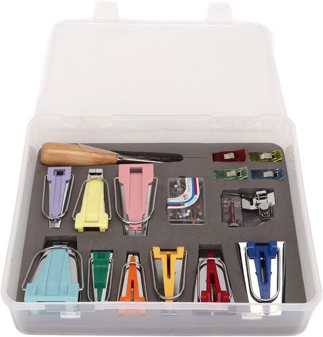 Keenso 9 Bias Tape Makers طقم لحاف مع مشبك على القدم ومشابك لتجليد تصميم الملابس، منظم صندوق بلاستيكي in Kuwait