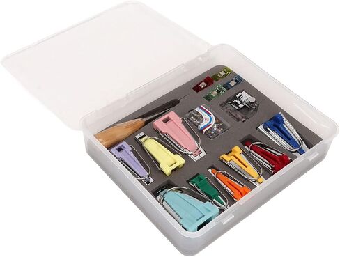 Keenso 9 Bias Tape Makers طقم لحاف مع مشبك على القدم ومشابك لتجليد تصميم الملابس، منظم صندوق بلاستيكي in Kuwait