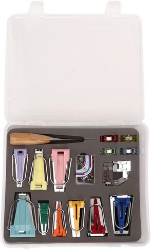 Keenso 9 Bias Tape Makers طقم لحاف مع مشبك على القدم ومشابك لتجليد تصميم الملابس، منظم صندوق بلاستيكي in Kuwait