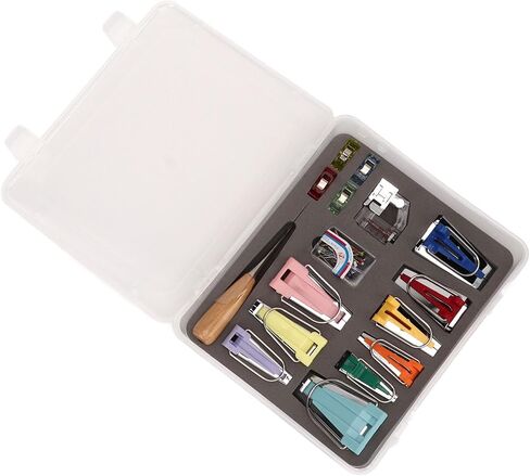 Keenso 9 Bias Tape Makers طقم لحاف مع مشبك على القدم ومشابك لتجليد تصميم الملابس، منظم صندوق بلاستيكي in Kuwait