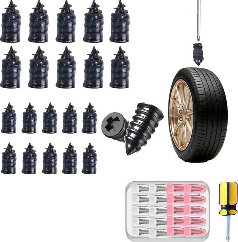 Tire Repair Rubber Nail, Vacuum Tire Repair Kits Spiral Rubber Nails, Self-Service Car Wheel Puncture Repair Screws for car, Motorcycle, Truck, Tractor Tire Puncture Repair(10S & 10L With screwdriver) in Saudi Arabia