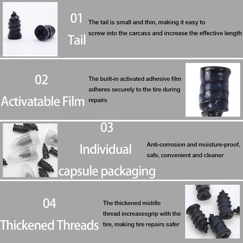 Tire Repair Rubber Nail, Vacuum Tire Repair Kits Spiral Rubber Nails, Self-Service Car Wheel Puncture Repair Screws for car, Motorcycle, Truck, Tractor Tire Puncture Repair(10S & 10L With screwdriver) in Saudi Arabia