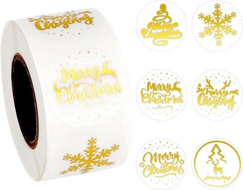 Christmas Stickers, Merry Christmas Stickers, Gold Foil Snowflake Craft Sticker Roll, 500 PCS Self-Adhesive Clear Envelope Sticker for Cards Xmas Winter Party Favor Decorations Gifts (1", 6 Designs) in Saudi Arabia