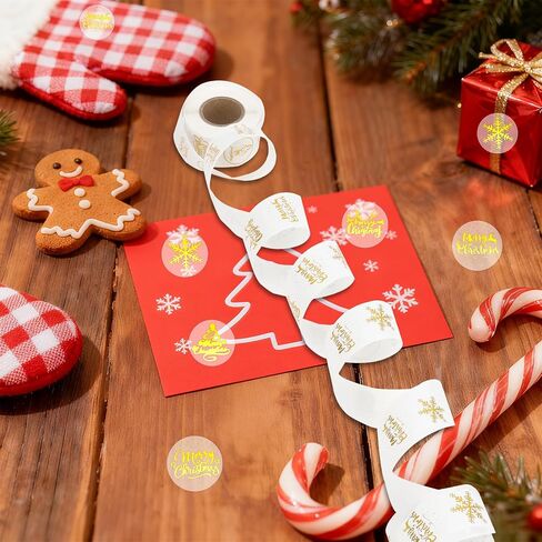 Christmas Stickers, Merry Christmas Stickers, Gold Foil Snowflake Craft Sticker Roll, 500 PCS Self-Adhesive Clear Envelope Sticker for Cards Xmas Winter Party Favor Decorations Gifts (1", 6 Designs) in Saudi Arabia