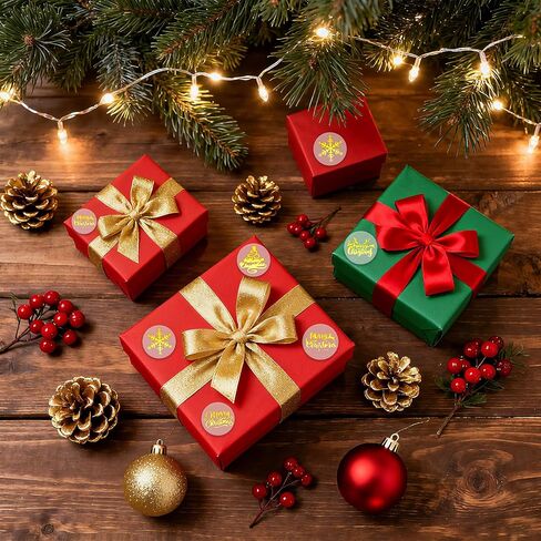 Christmas Stickers, Merry Christmas Stickers, Gold Foil Snowflake Craft Sticker Roll, 500 PCS Self-Adhesive Clear Envelope Sticker for Cards Xmas Winter Party Favor Decorations Gifts (1", 6 Designs) in Saudi Arabia