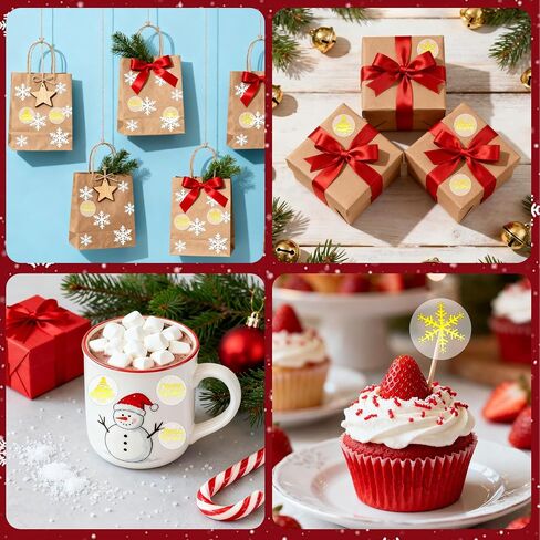 Christmas Stickers, Merry Christmas Stickers, Gold Foil Snowflake Craft Sticker Roll, 500 PCS Self-Adhesive Clear Envelope Sticker for Cards Xmas Winter Party Favor Decorations Gifts (1", 6 Designs) in Saudi Arabia