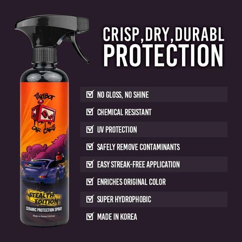 Tinybot Ceramic Protection Spray Stealth Edition - لمسة نهائية غير لامعة وساتانية - آمنة لجميع المركبات - غلاف الفينيل، PPF، الطلاء - مسعور، حماية من الأشعة فوق البنفسجية، خالي من الخطوط، النعومة، مضاد للكهرباء الساكنة - 16.9 أونصة in Kuwait
